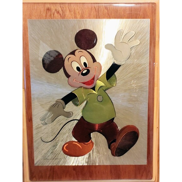 Vintage Walt Disney Mickey and Minnie Mouse plaques Gold On Wood Fast Shipping - Picture 14 of 16
